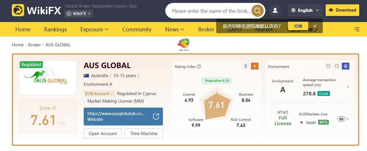 بروکر ای یو اس گلوبال در سایت ویکی اف ایکس
