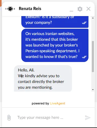 چت با پشتیبانی بروکر Exelium