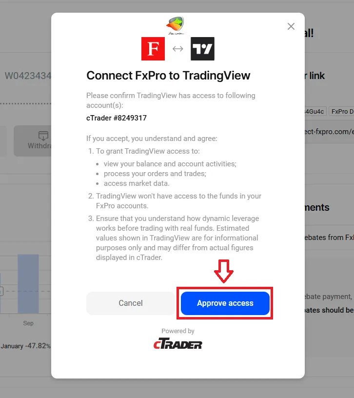 مرحله آخر از اتصال بروکر fxpro به تریدینگ ویو