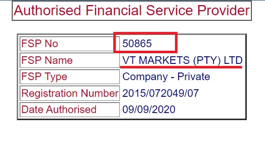 مجوز FSCA بروکر vt markets