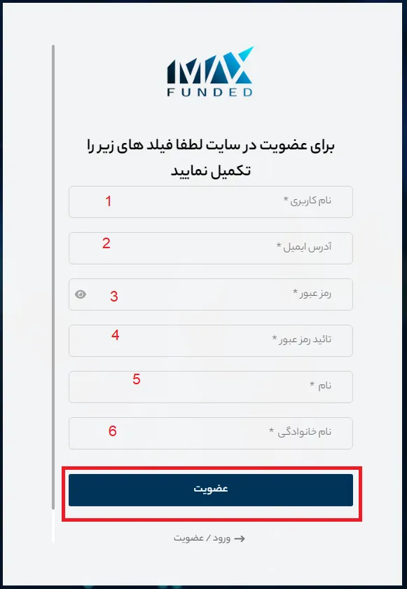 ثبت نام پراپ فانددمکس مرحله 2