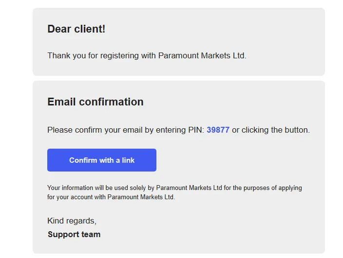 ثبت نام در بروکر پارامونت مرحله 4