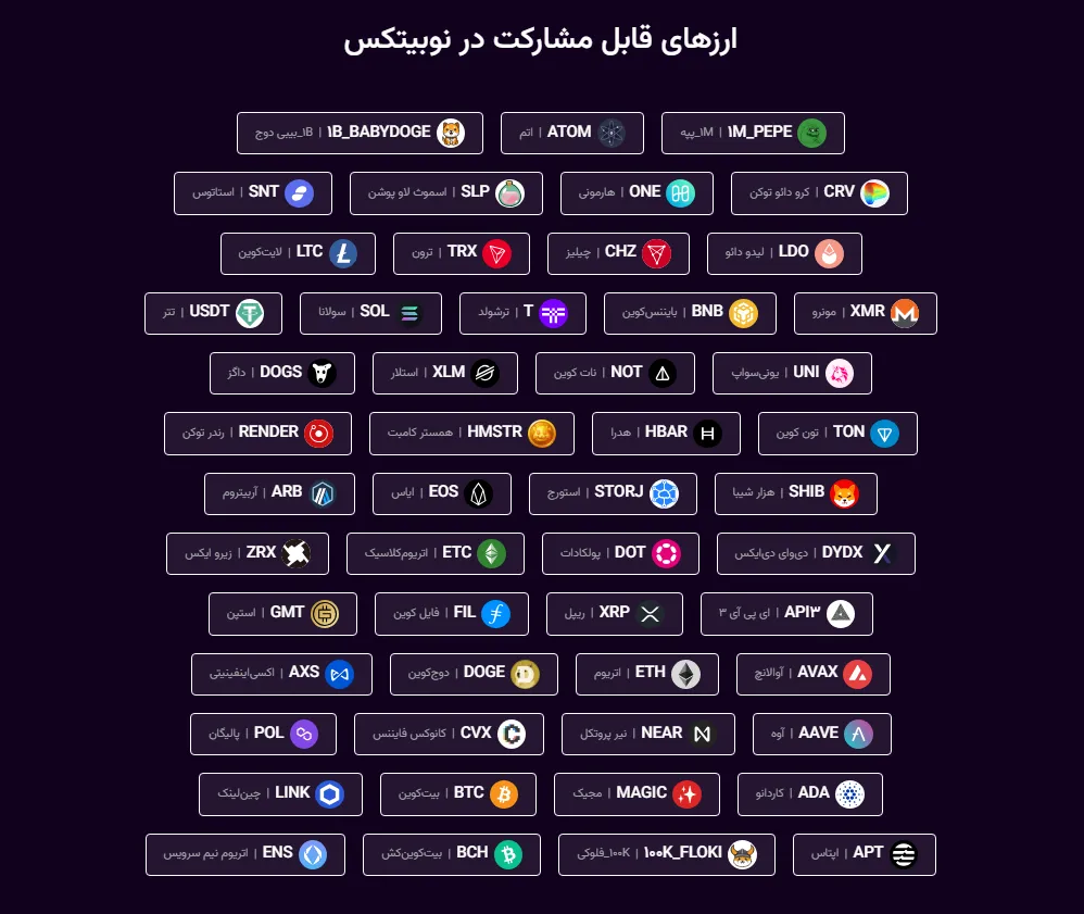 ارزهای قابل استفاده در استخر نوبیتکس
