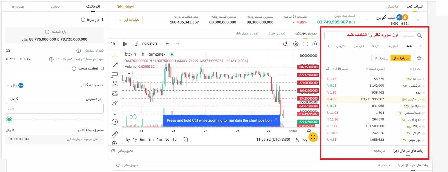 ربات معامله گر رمزینکس اسپات گرید