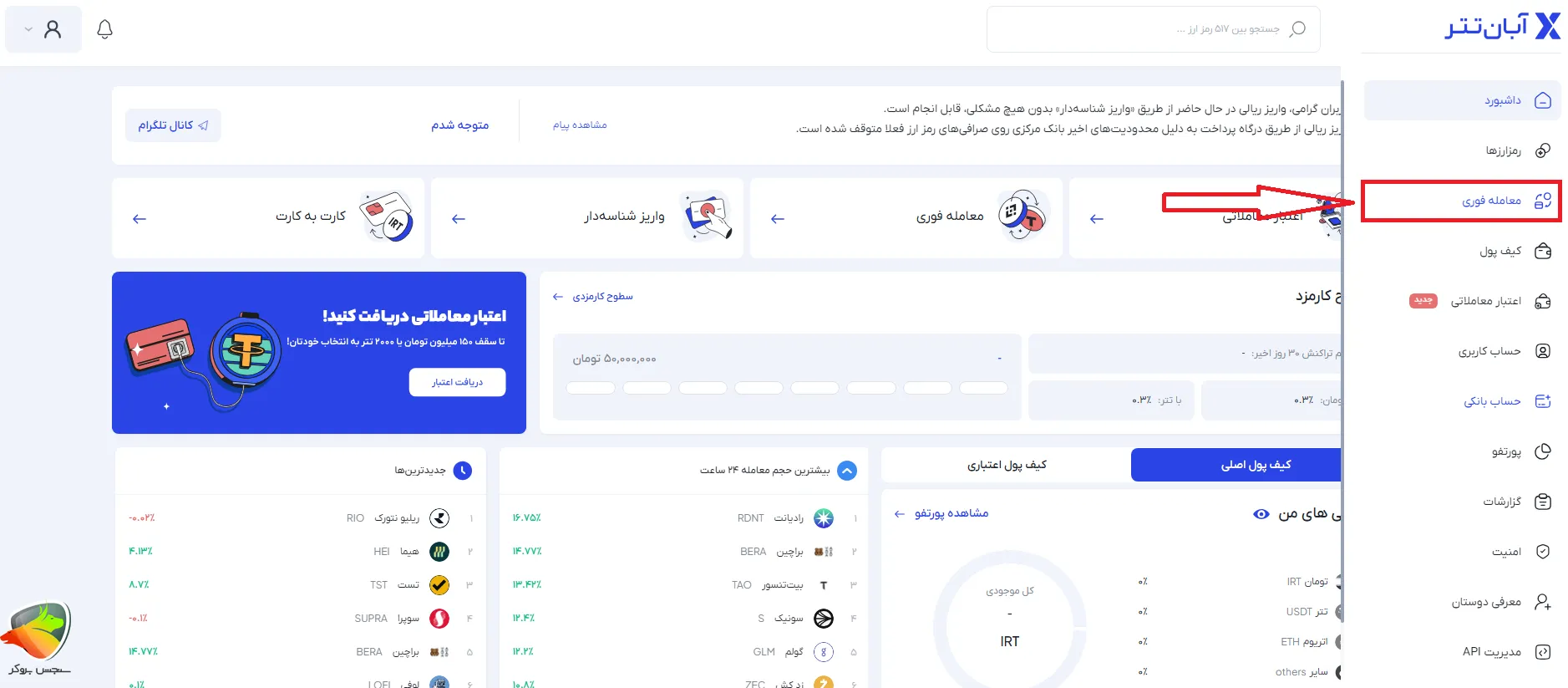 آموزش معاملات فوری در صرافی ارز دیجیتال آبان تتر