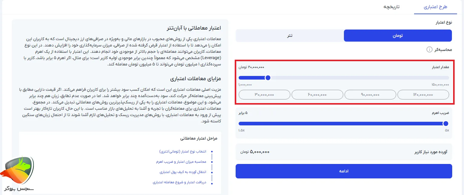 تنظیمات اعتبار معاملاتی آبان تتر