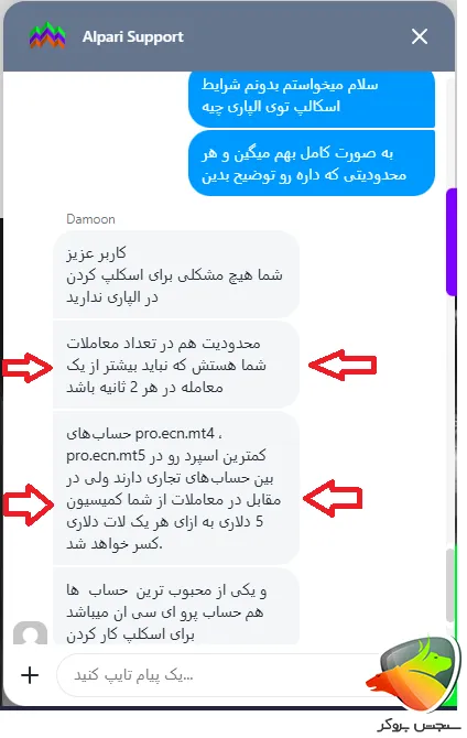 پشتیبانی آلپاری به عنوان بروکر مناسب اسکالپ