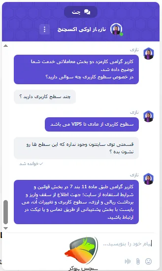 سطوح کاربری در صرافی اوکی اکسچنج