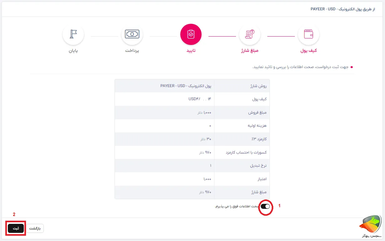 مراحل آموزش واریز تاپ چنج
