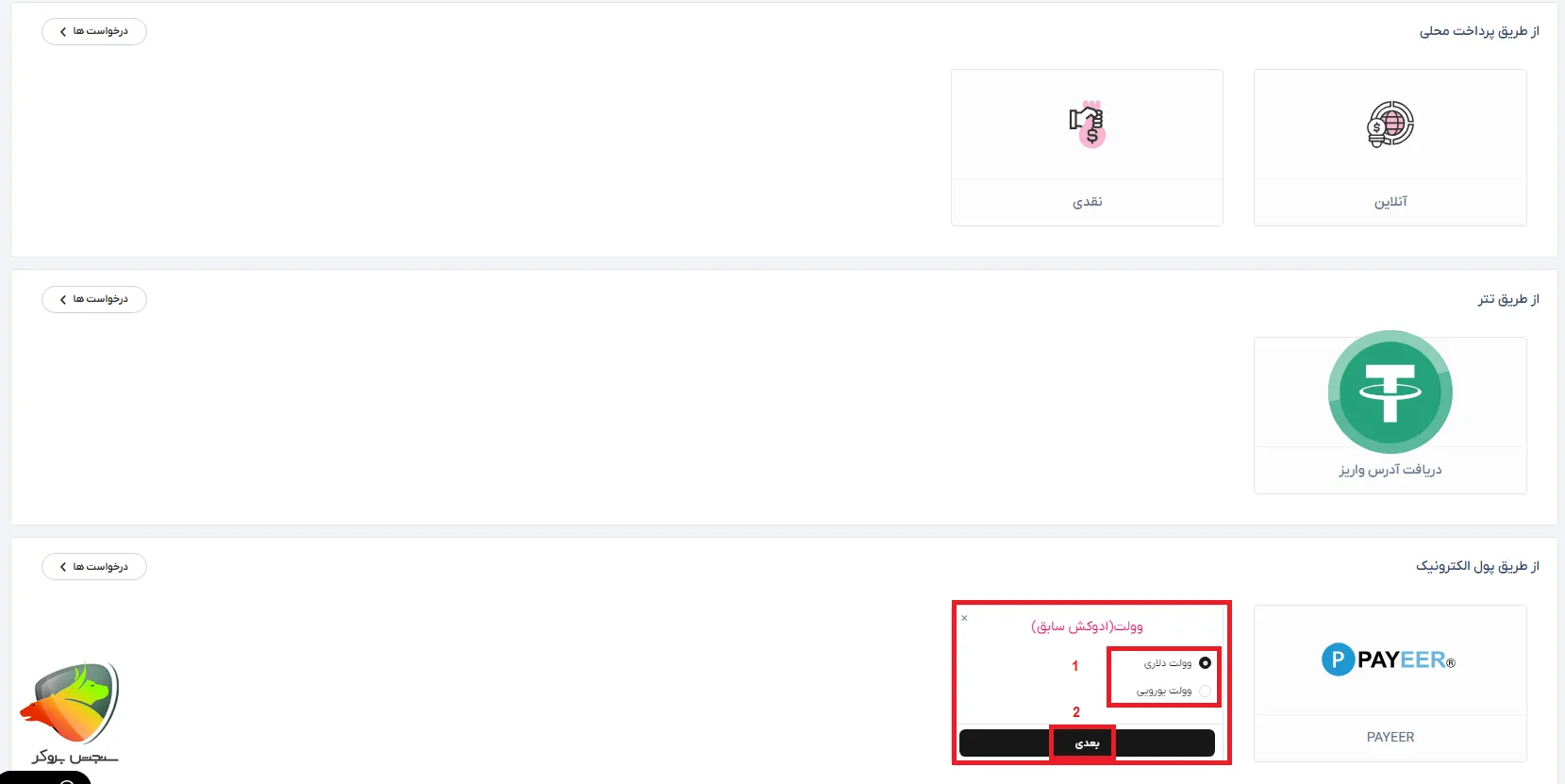 واریز به بروکر با تاپ چنج به روش وولت