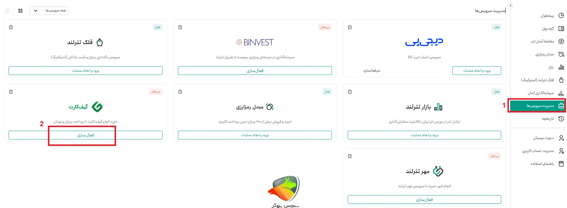 فعالسازی سرویس گیف کارت تترلند