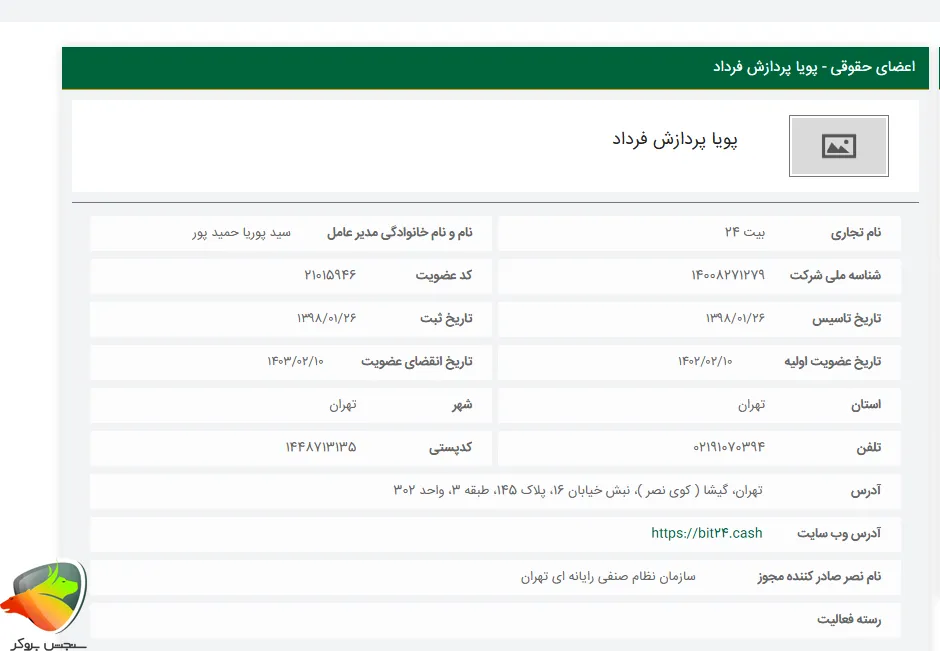مجوز نظام صنفی رایانه ای صرافی بیت۲۴