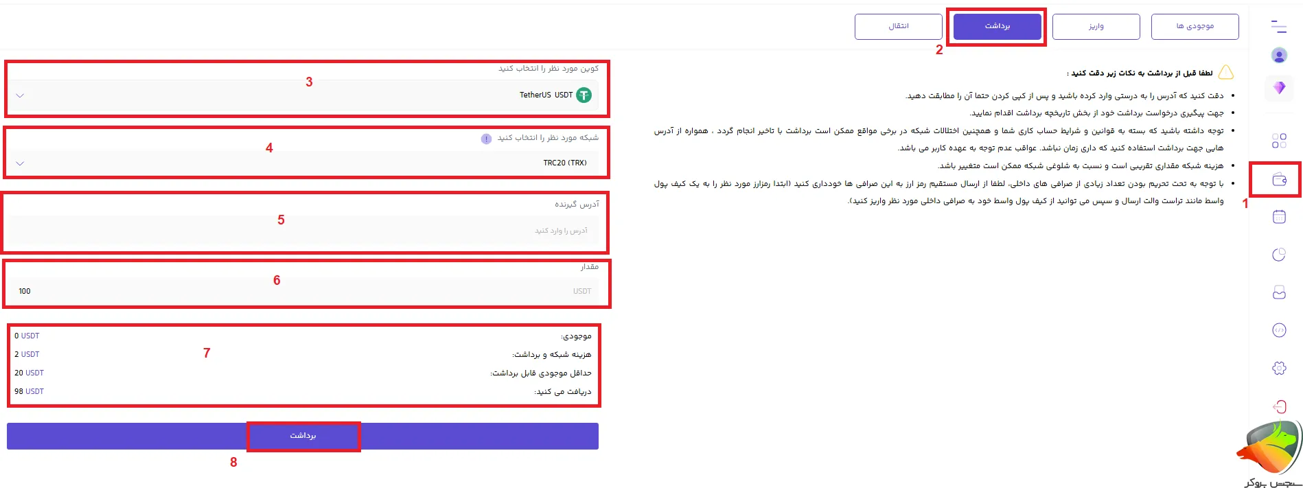 برداشت از کیف پول اوکی اکسچنج به صورت رمز ارز