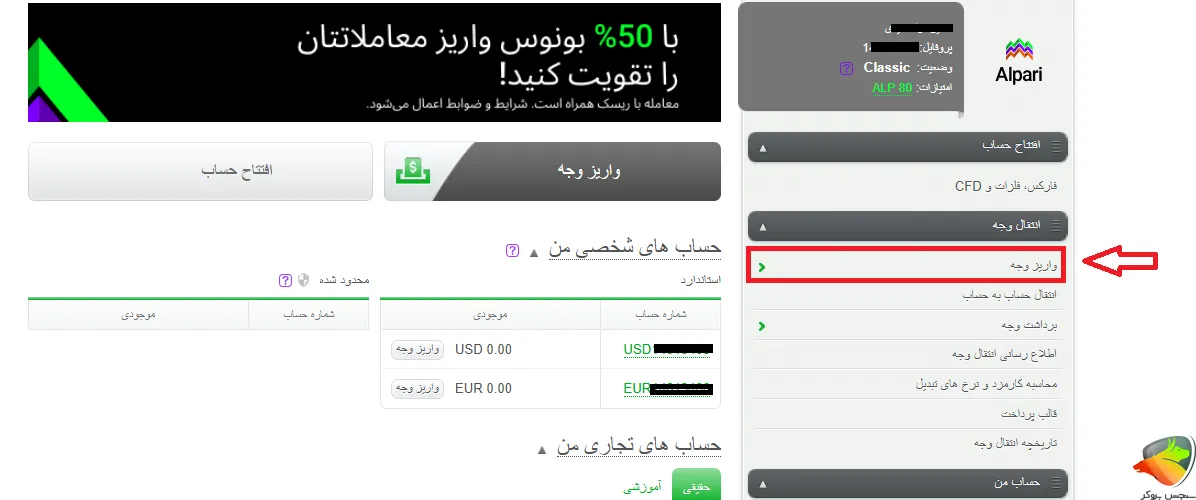 واریز وجه در آلپاری