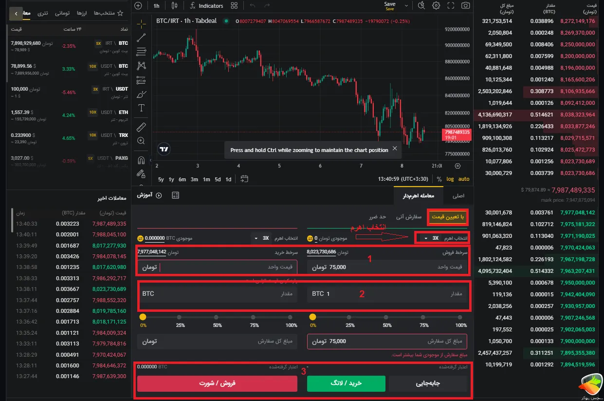 آموزش معامله اهرم دار در صرافی تبدیل با تعیین قیمت