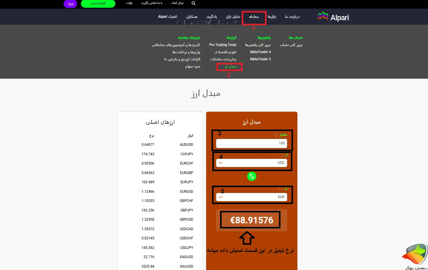 ماشین حساب آلپاری برای تبدل ارز