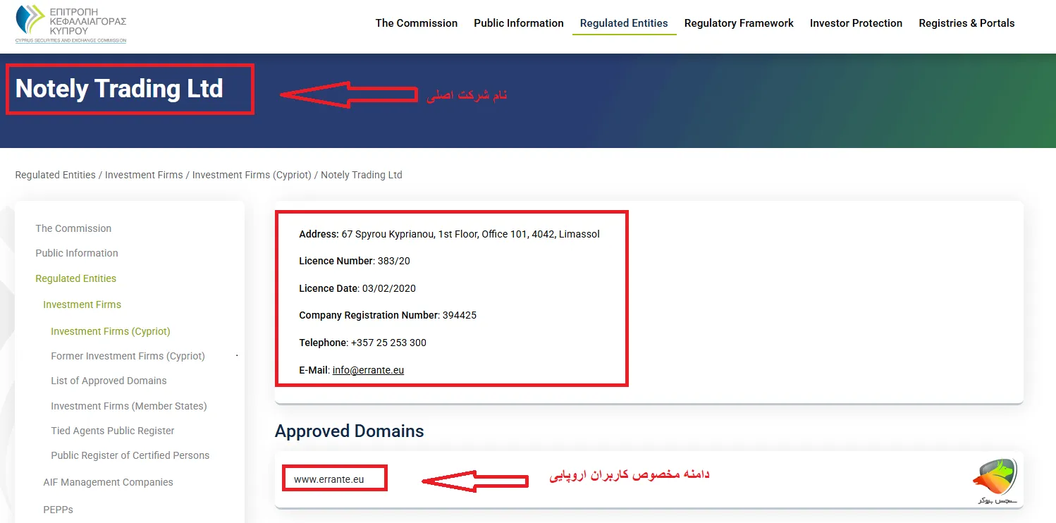 رگولاتوری CySEC برای Errante بروکر