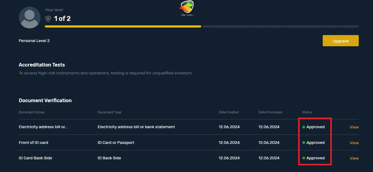 مرحله آخر از ثبت نام و احراز هویت در بروکر یونیکورن