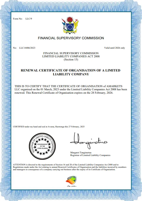رگولاتوری FSC (جزایر کوک) کارگزاری amarkets