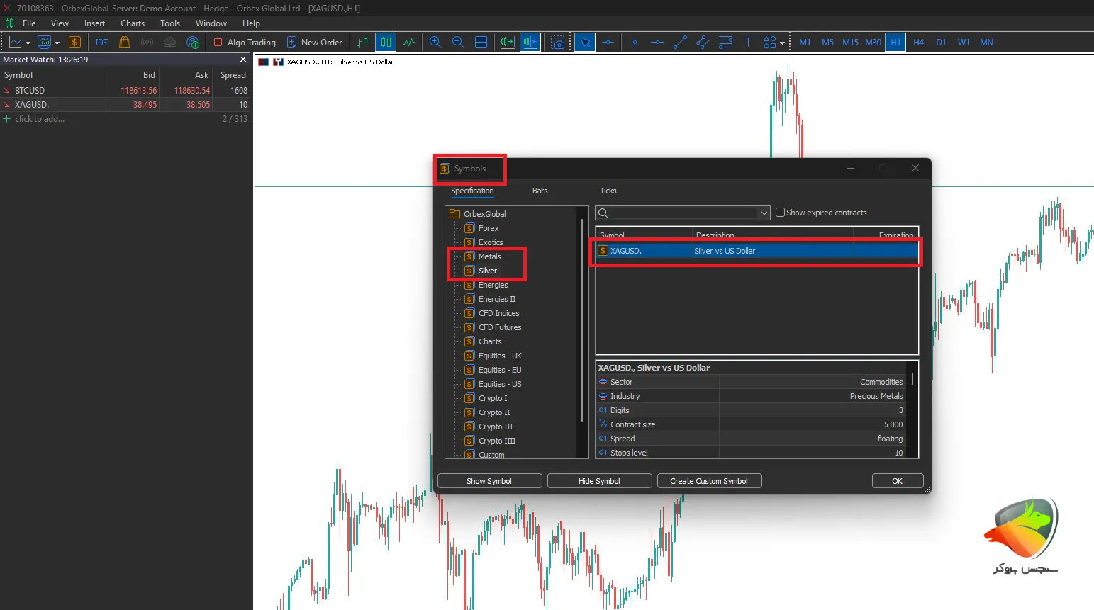 رفع مشکل عدم نمایش نماد نقره در متاتریدر