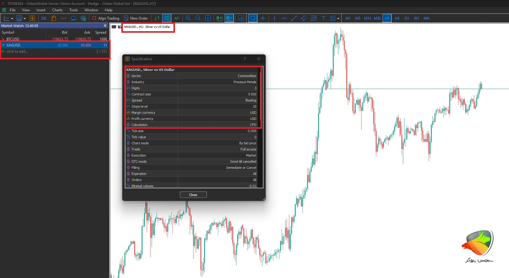 پیدا کردن نماد نقره در متاتریدر