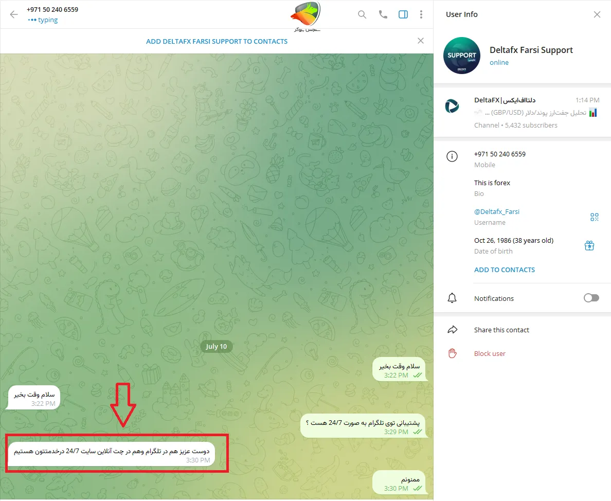 پشتیبانی تلگرام دلتا افایکس