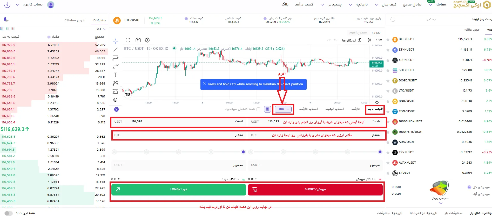 فیوچرز اوکی اکسچنج + روش قیمت ثابت برای سفارش گذاری