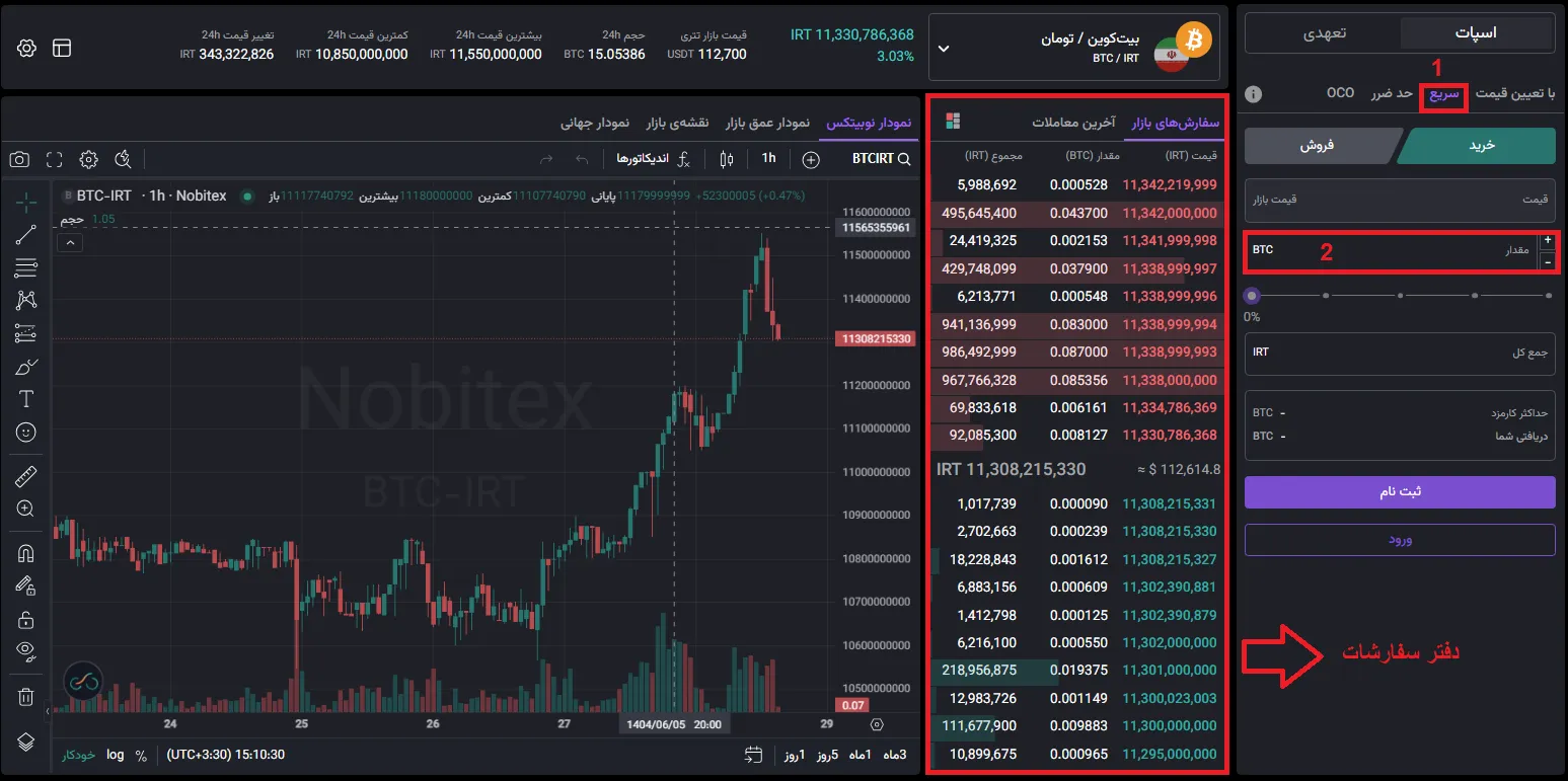 نحوه ثبت معامله سریع در صرافی نوبیتکس
