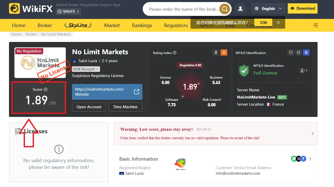 بروکر No limit markets در سایت ویکی اف ایکس