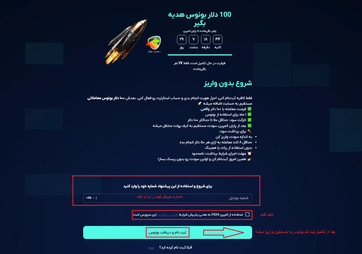 شرایط دریافت ۱۰۰ دلاری بدون واریز بروکر اف ایکس 24