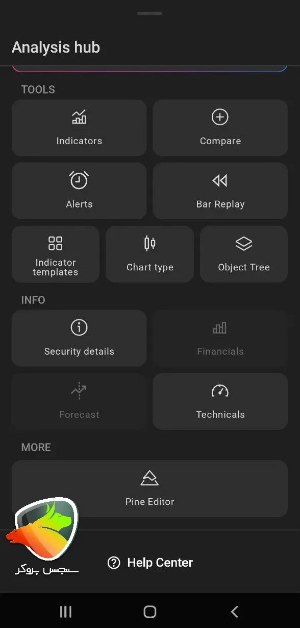 آموزش تریدینگ ویو موبایل قسمت Analysis Hub