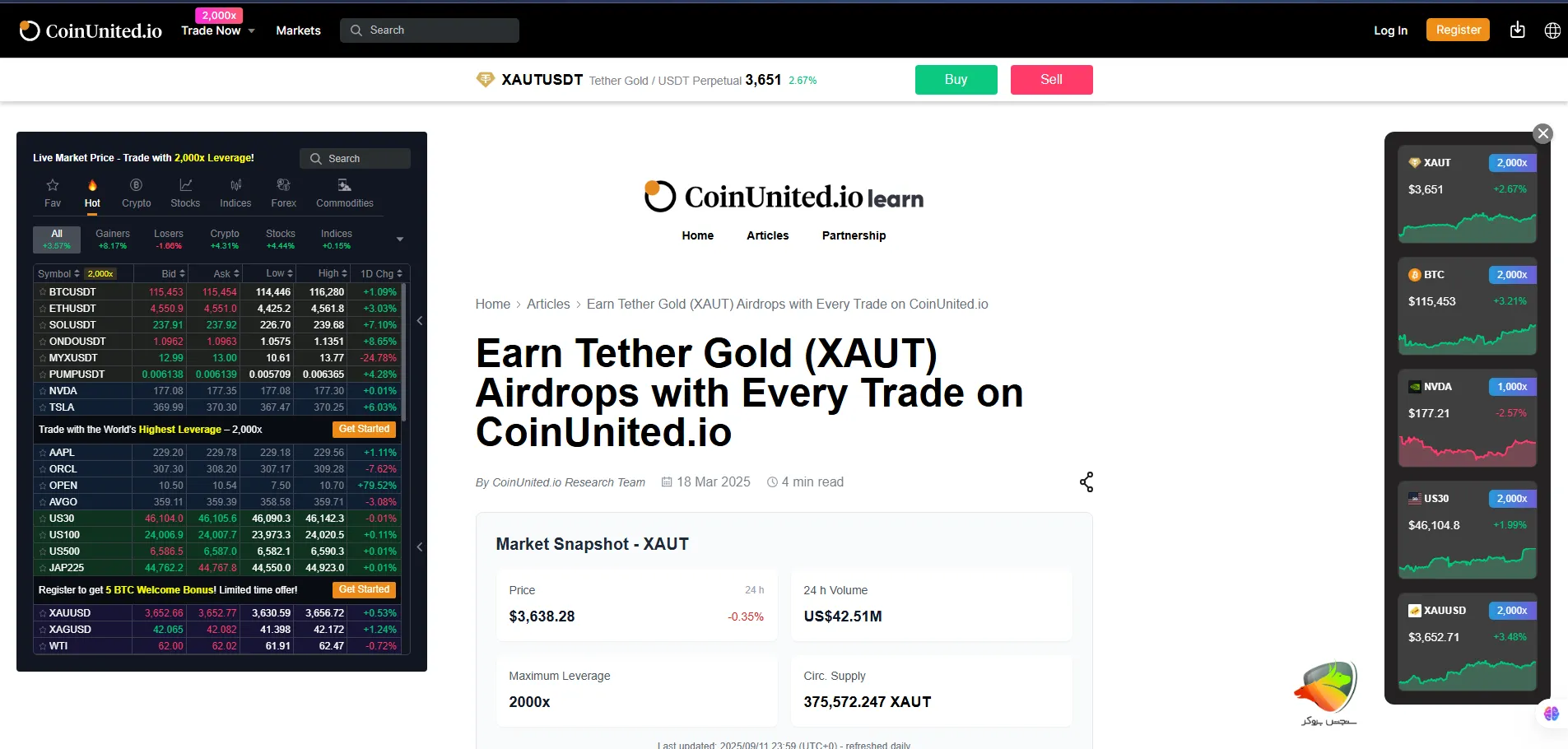 ایردراپ تتر گلد در صرافی CoinUnited