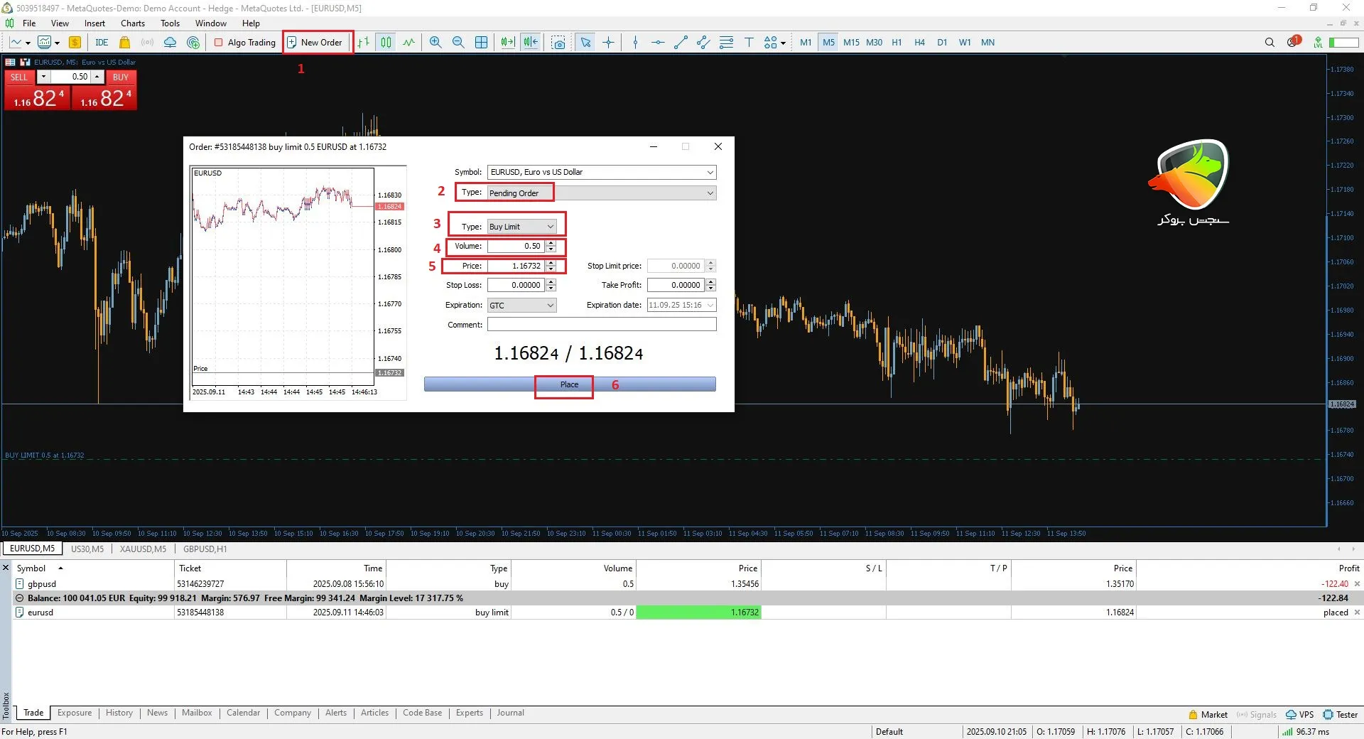 روش ایجاد معامله لیمیت در متاتریدر