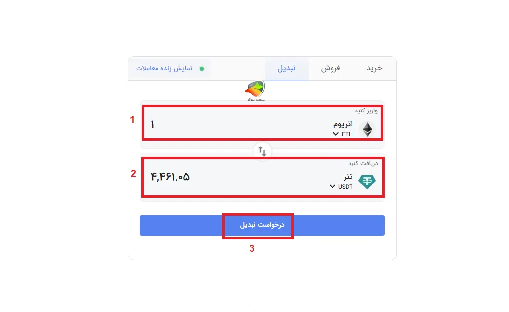 مثال برای کارمزد صرافی بیت برگ در بخش تبدیل
