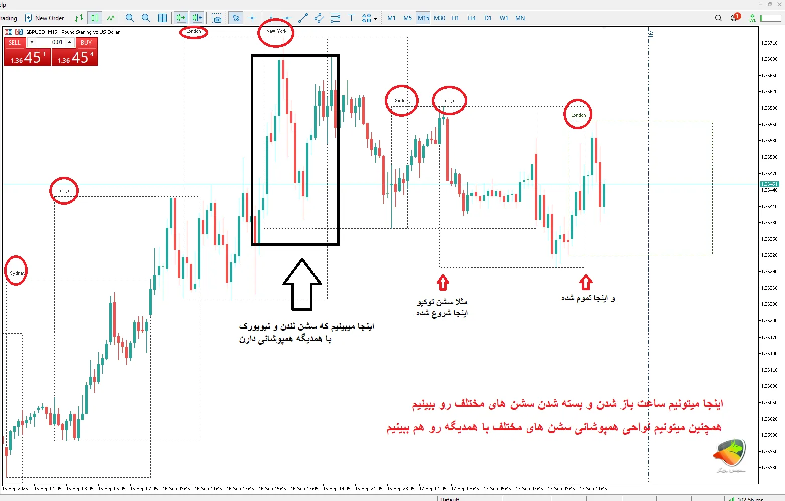 اندیکاتور Forex Sessions در متاتریدر