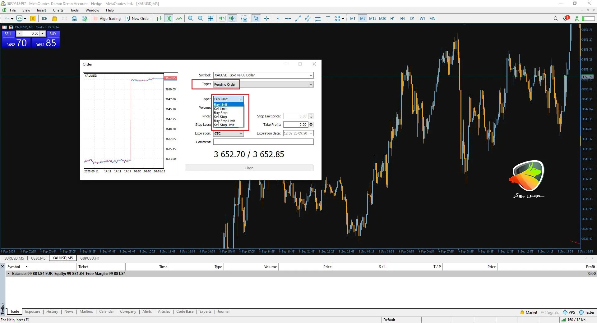 لیمیت اوردر در متاتریدر 5