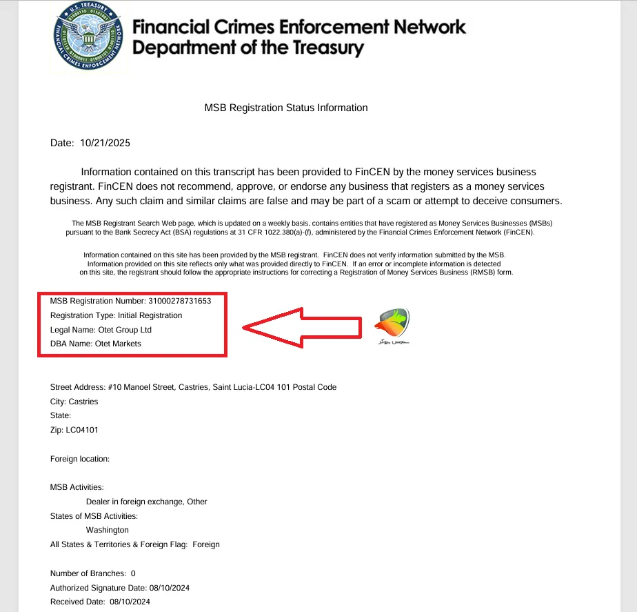 مجوز FinCEN otet market