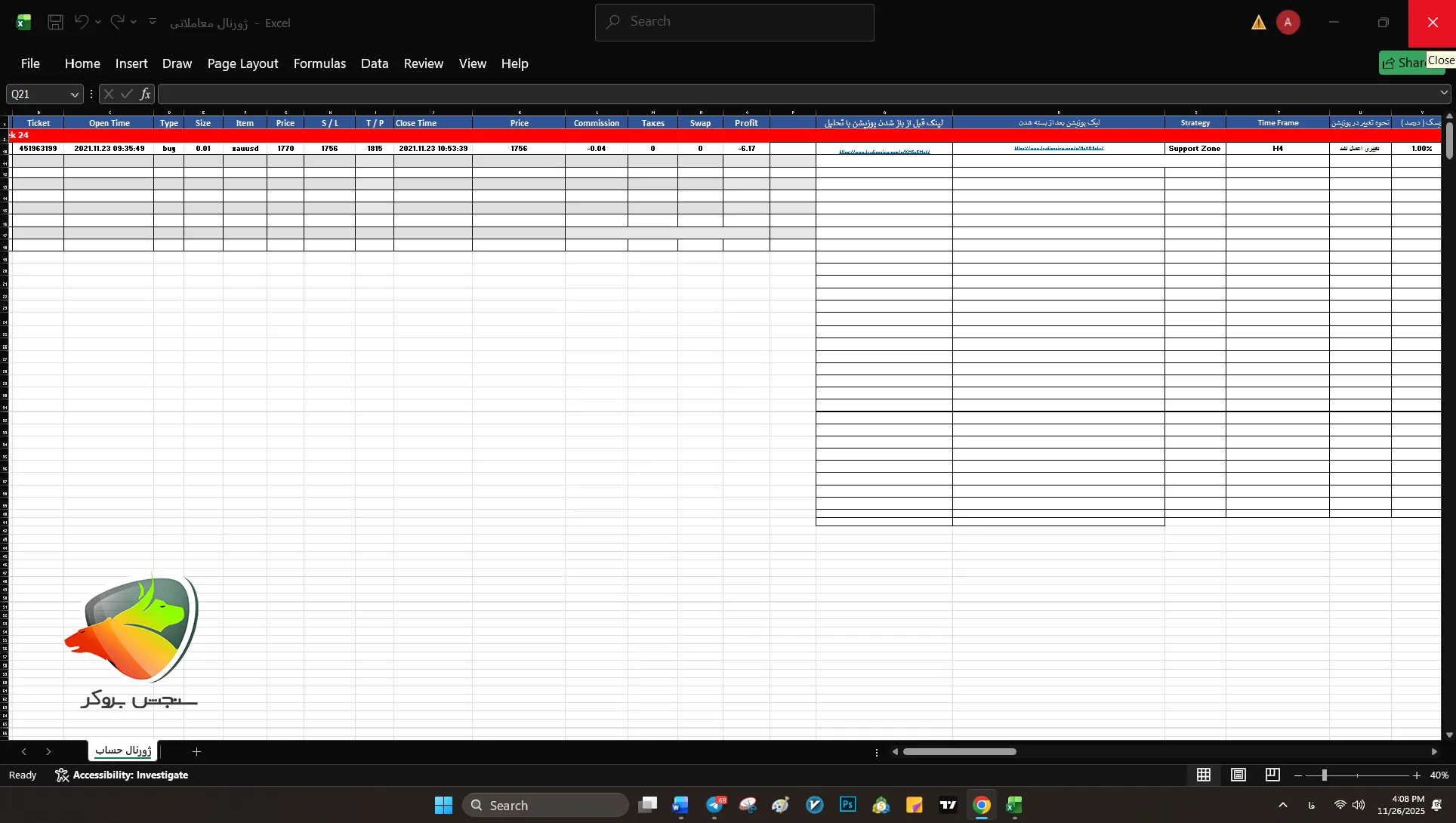 نمونه ژورنال نویسی ترید