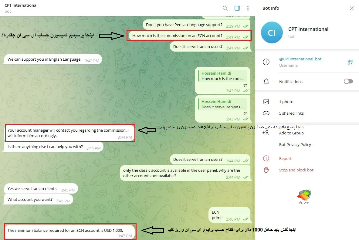 کمیسیون و اسپرد در بروکر CPT Markets