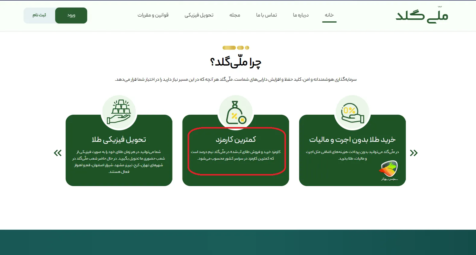 کارمزد در ملی گلد