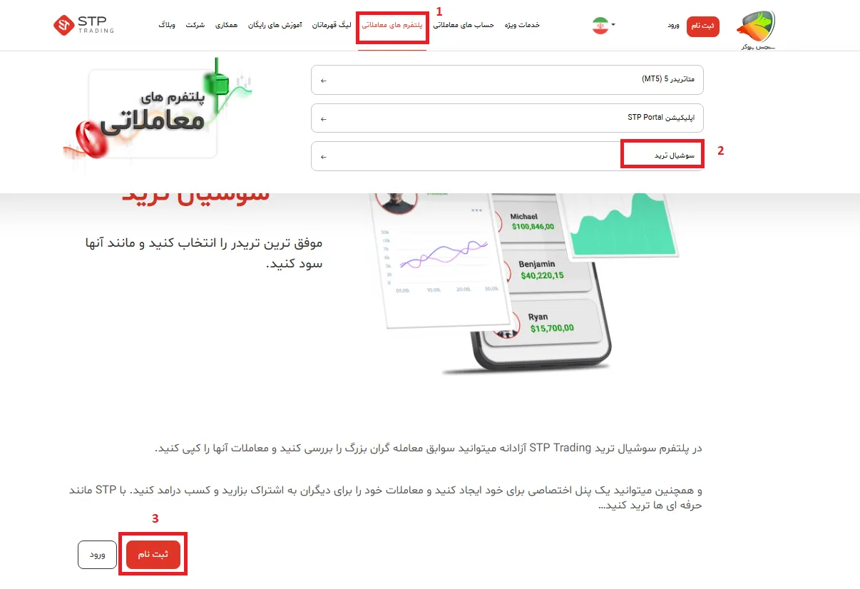 نحوه ورود به پلتفرم سوشال تریدینگ STP Trading