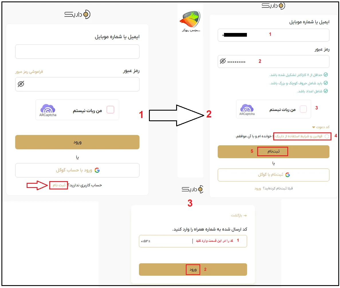 نحوه افتتاح حساب داریک 